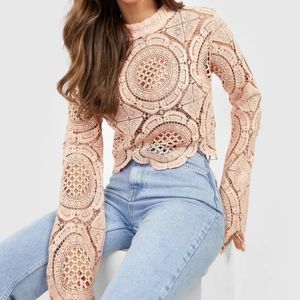 Nude Crochet Lace Crop Top / 6 (M) EUC